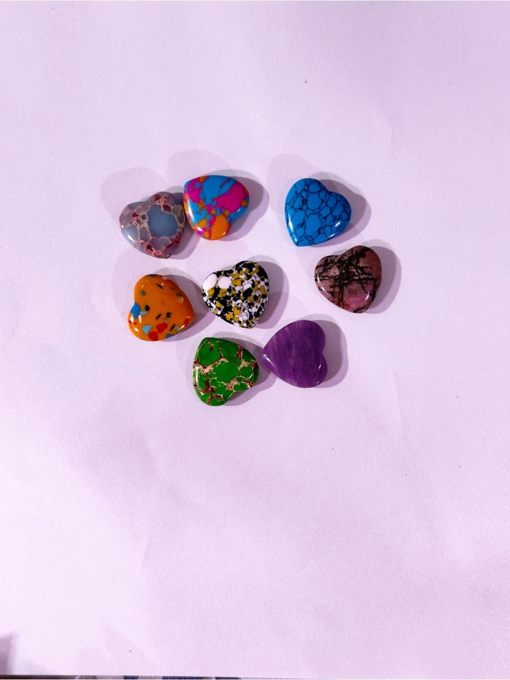 8 Colorful Heart Stone Cabochons - Assorted Patterned Hearts